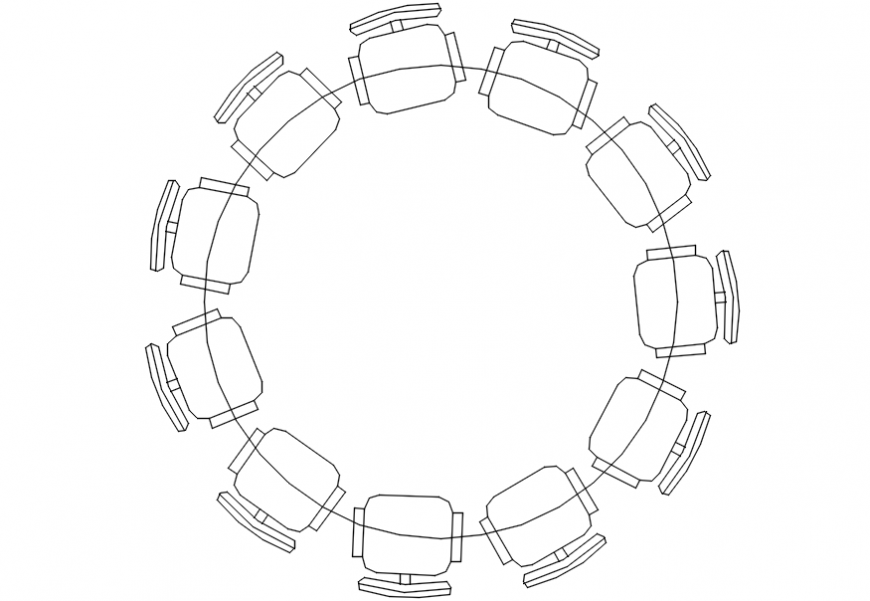 Round table with eleven chairs elevation block details dwg file