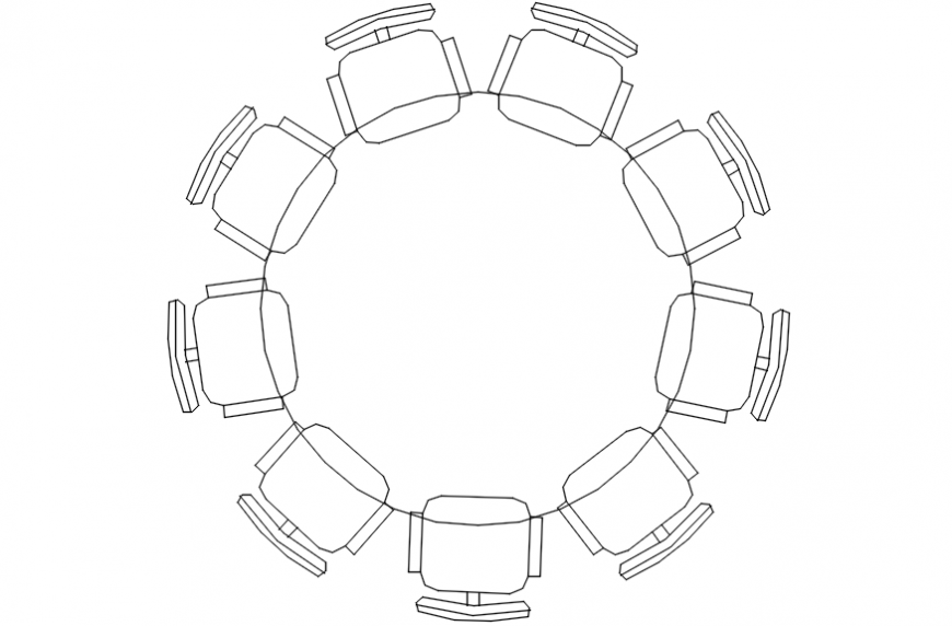 Round table with nine chairs elevation block details dwg file