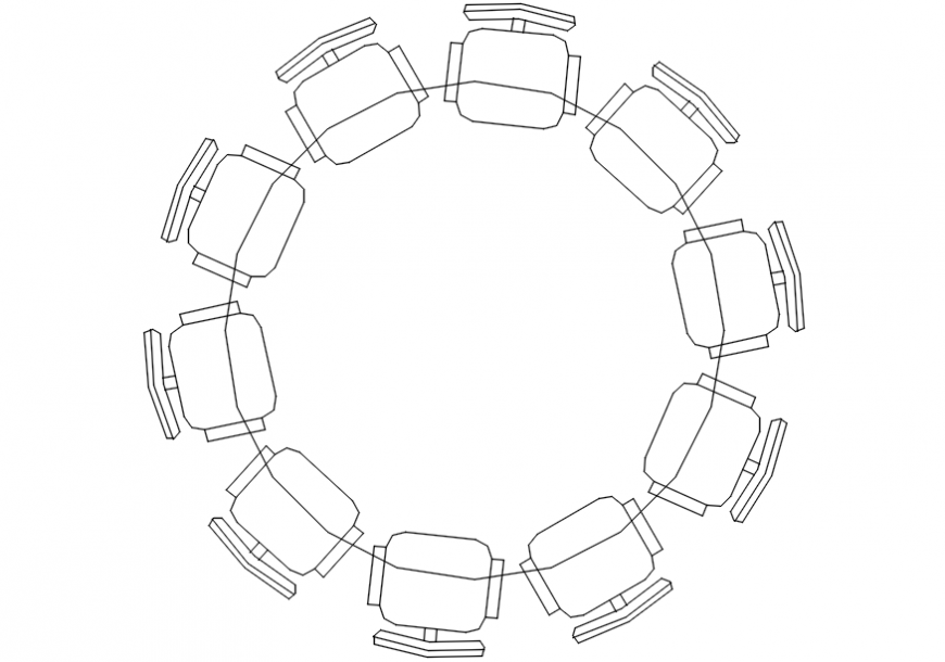Round table with ten chairs elevation block details dwg file