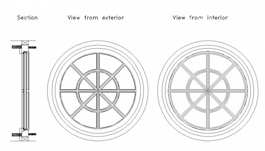 Round window detail elevation 2d view CAD blocks dwg file