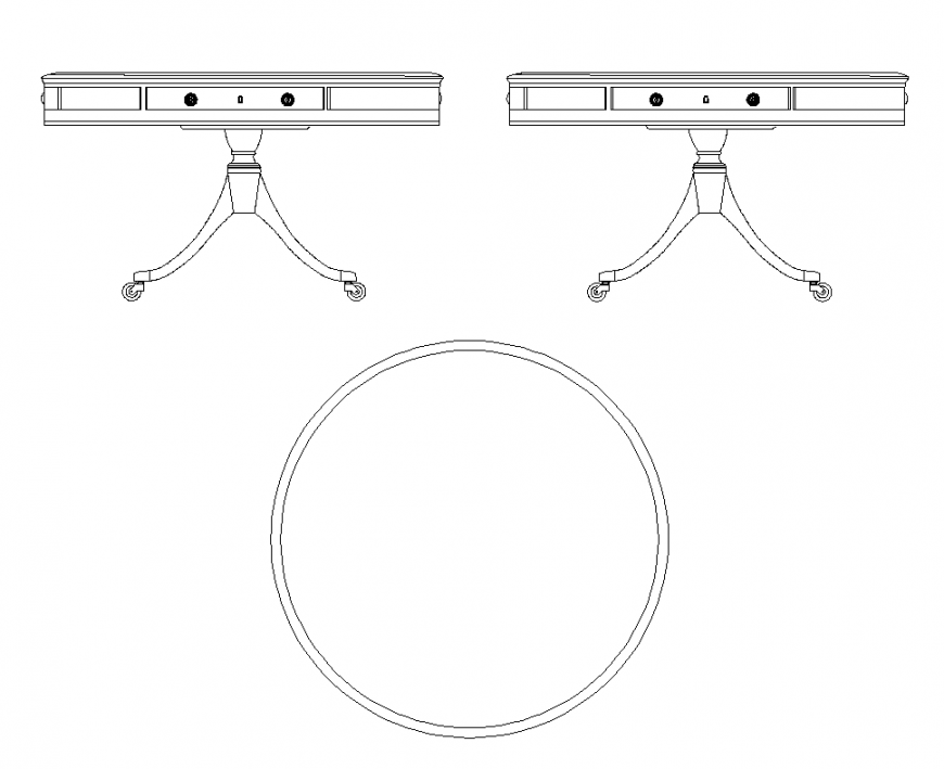 Round Writing Desk CAD Blocks with 2D Elevation in DWG File