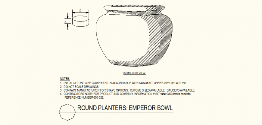 Rounded planters bowl shaped detail dwg file