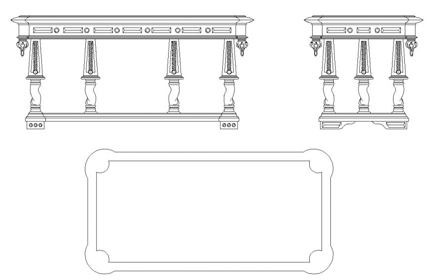 Rounded rectangle table CAD blocks detail 2d view elevation autocad file