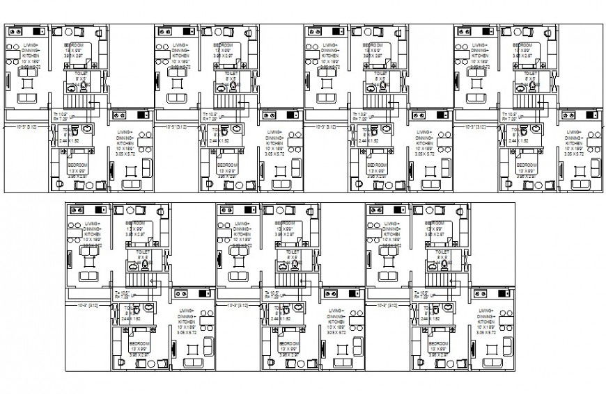 row house residence design cad file