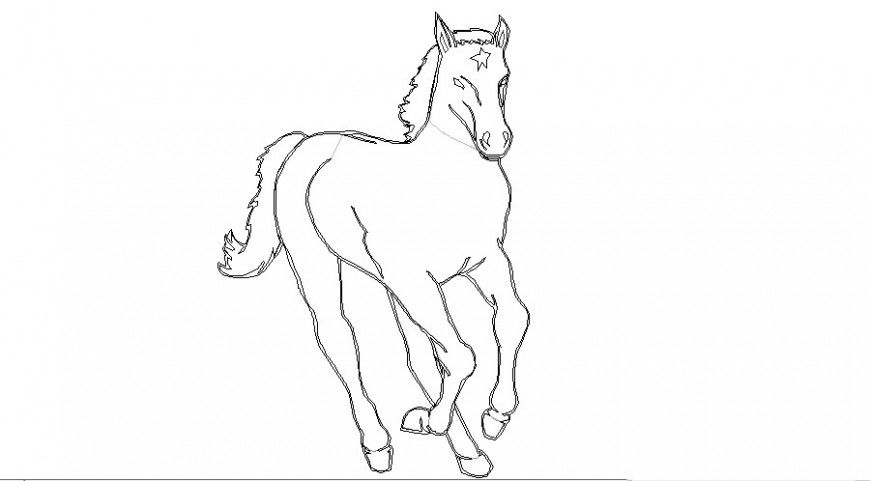 Running horse front elevation block cad drawing details dwg file