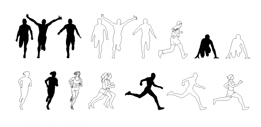 Running people detail elevation 2d view layout file
