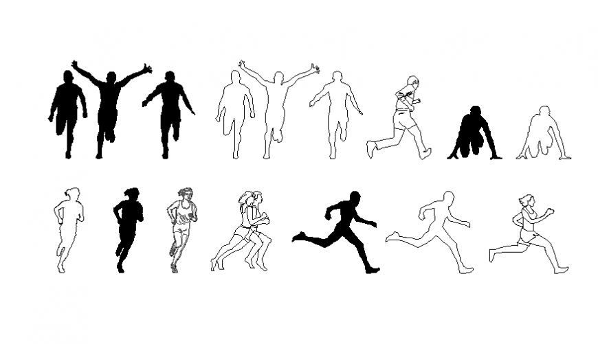 Running people elevation blocks cad drawing details dwg file