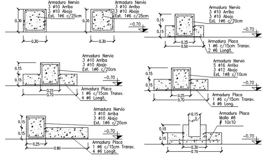 Running shoe multiple column sections and structure details dwg file