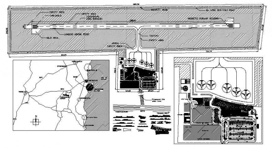 Runway and airport parking system 2d view plan autocad software file