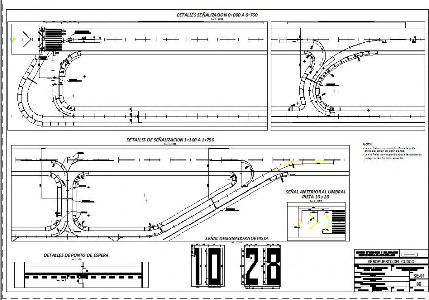 Runway detail of airport 2d view CAD block layout file in dwg format