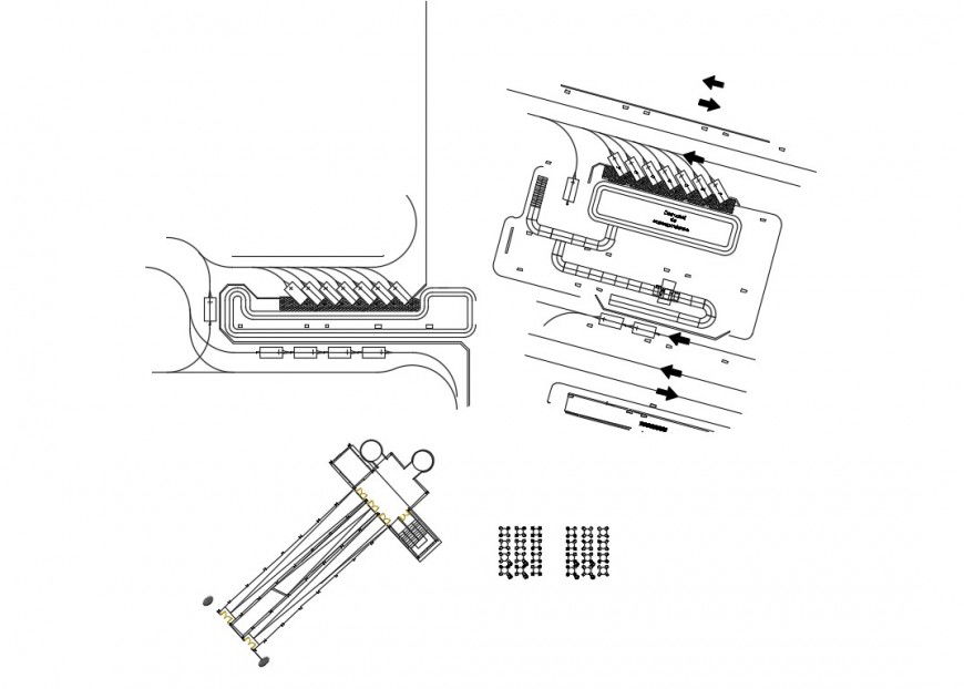 Runway path and airport car parking system detail plan 2d view Autocad file