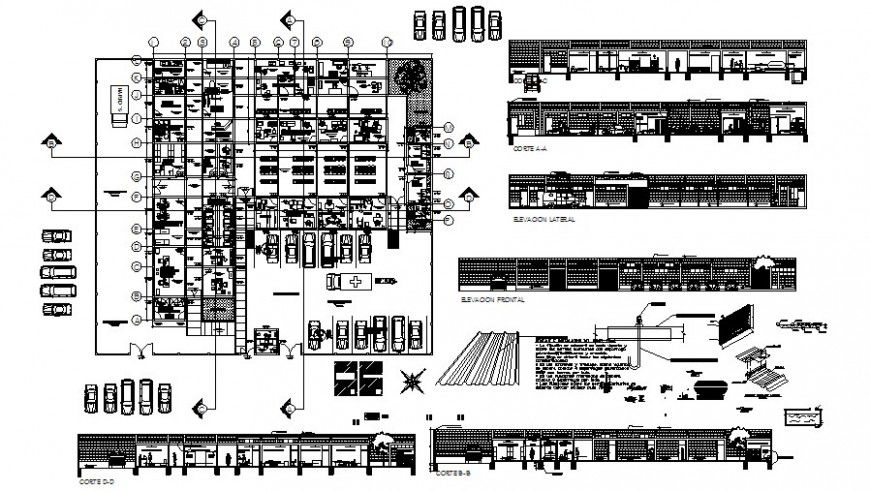 Rural area hospital building 2d view drawing in autocad software