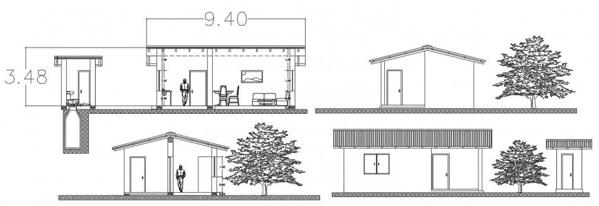 Rural house elevation and section cad drawing details dwg file