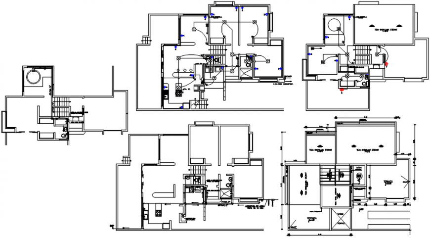 Rural housing floors sanitary and electric installation drawing details dwg file