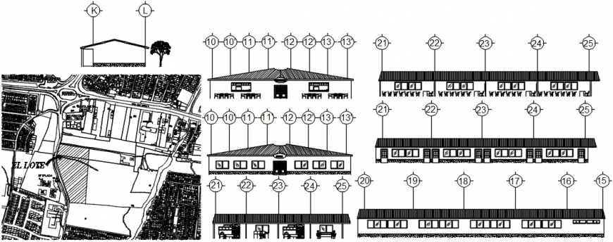 Rural primary school building elevations and sections drawing details dwg file