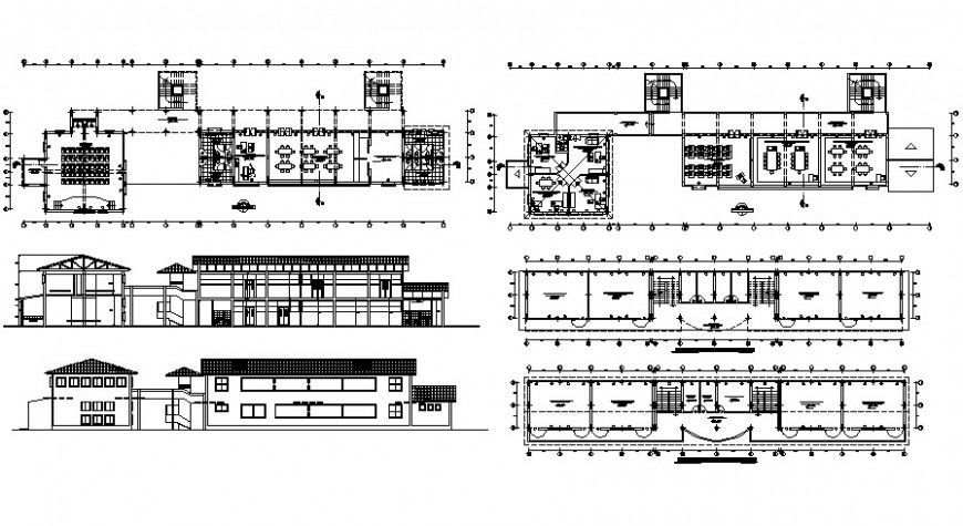 Rural school elevation, section and floor plan cad drawing details dwg file