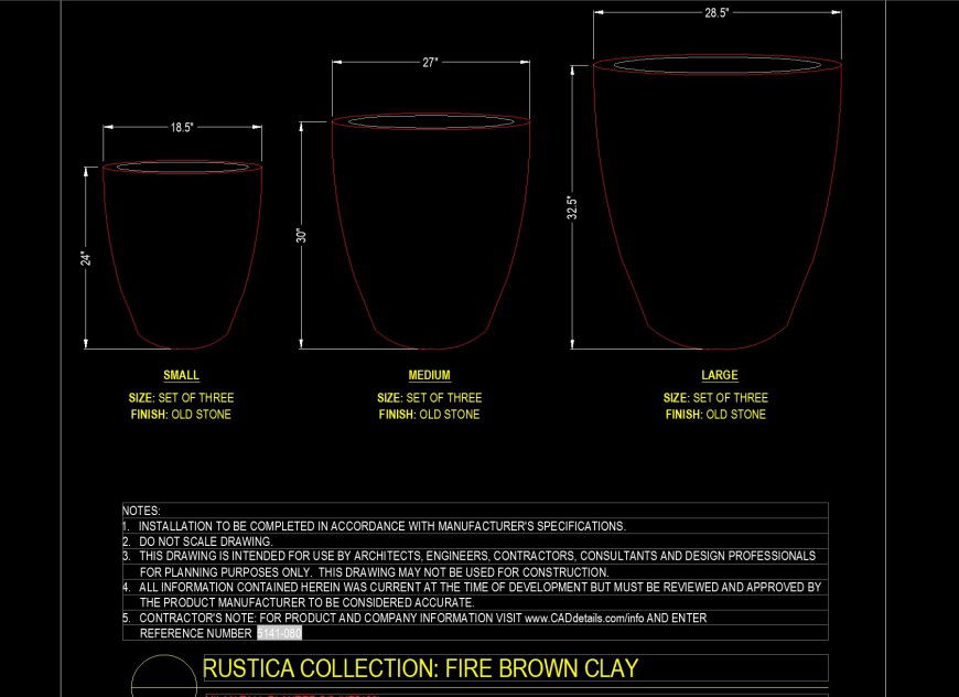 Rustica collection pots drawing in dwg file.