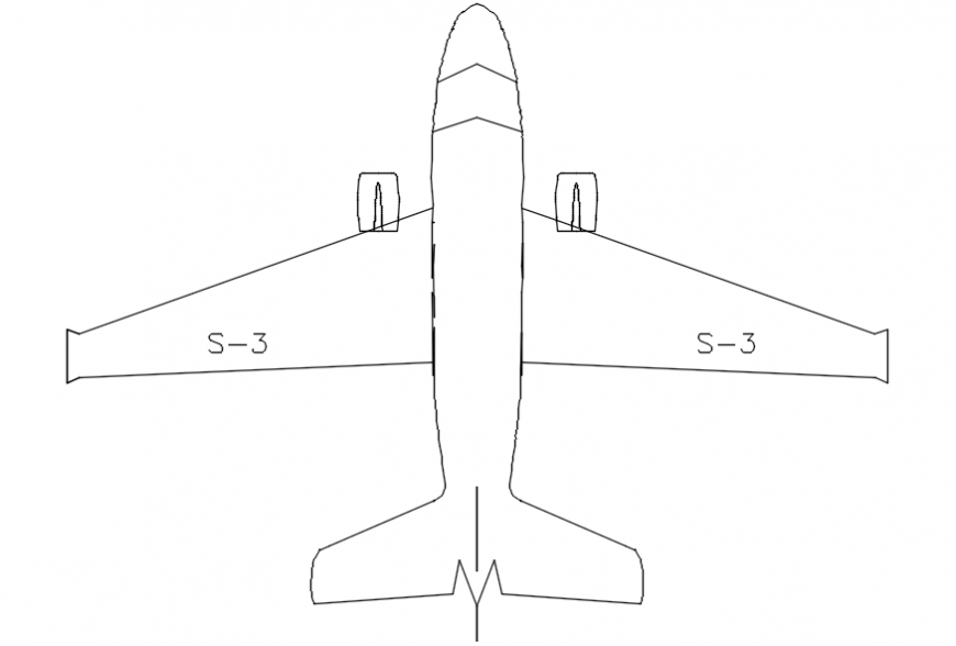 S-3 fighter jet plane top view elevation block details dwg file