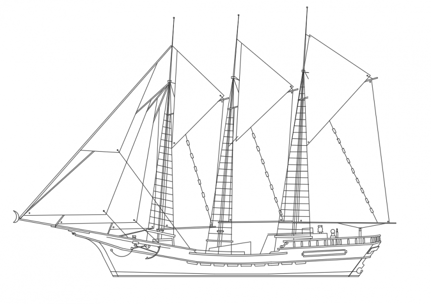 Sail boat side view elevation cad block details dwg file