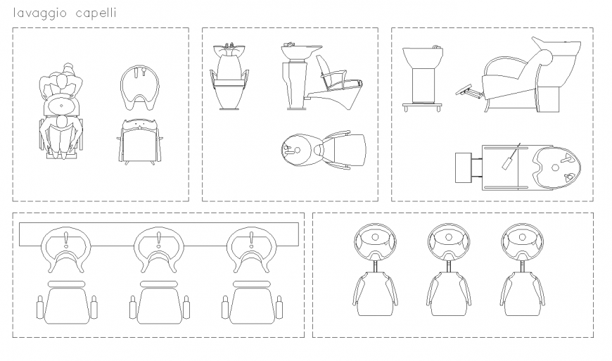 Salon Furniture Styles with Elevation and Plan DWG File