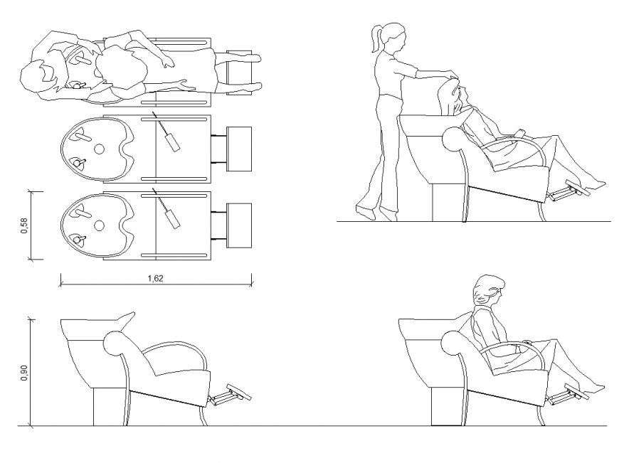 Salon Hair Wash Furniture Elevation and Layout CAD File