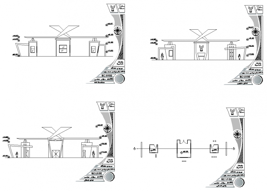 Salon shop building plan and elevation 2d view layout dwg file