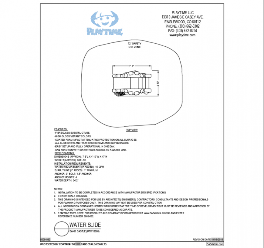 Sand castle water play equipment cad block details dwg file