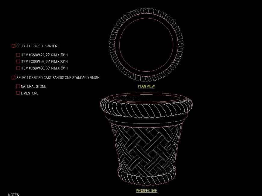 Sandstone finish planter drawing in dwg file.