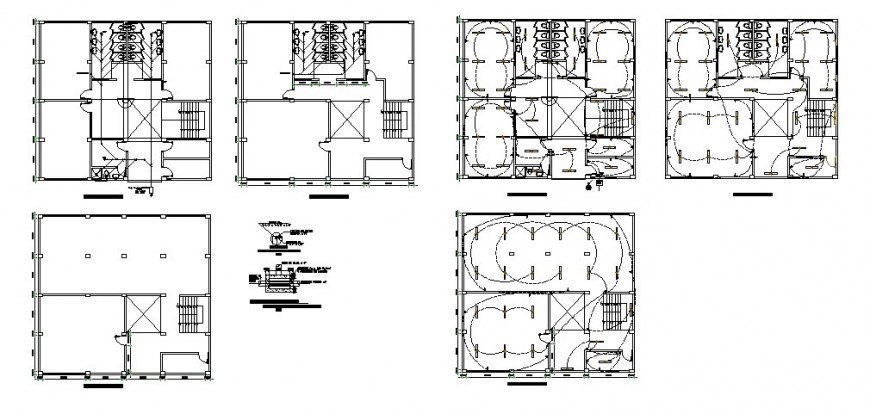 Sanitary and electrical installation details of all floors of training center office building dwg file