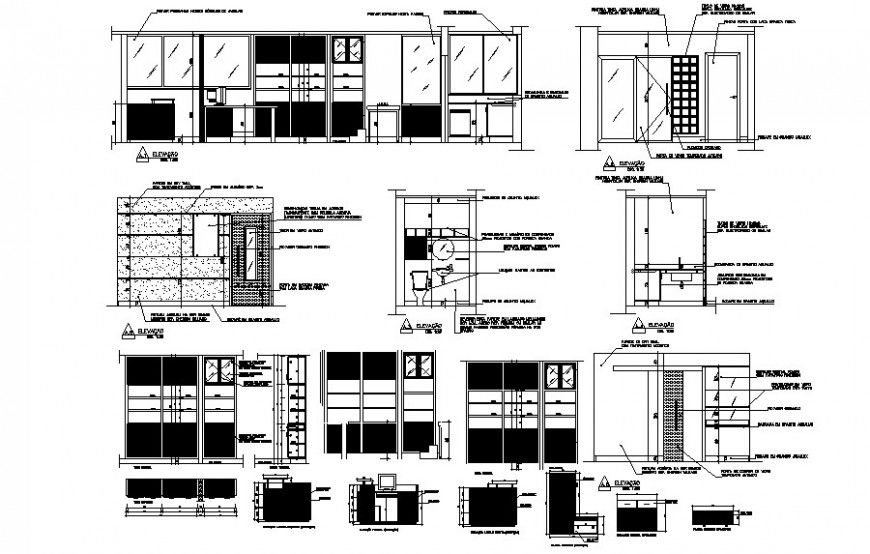 Sanitary bathroom area elevation details in autocad
