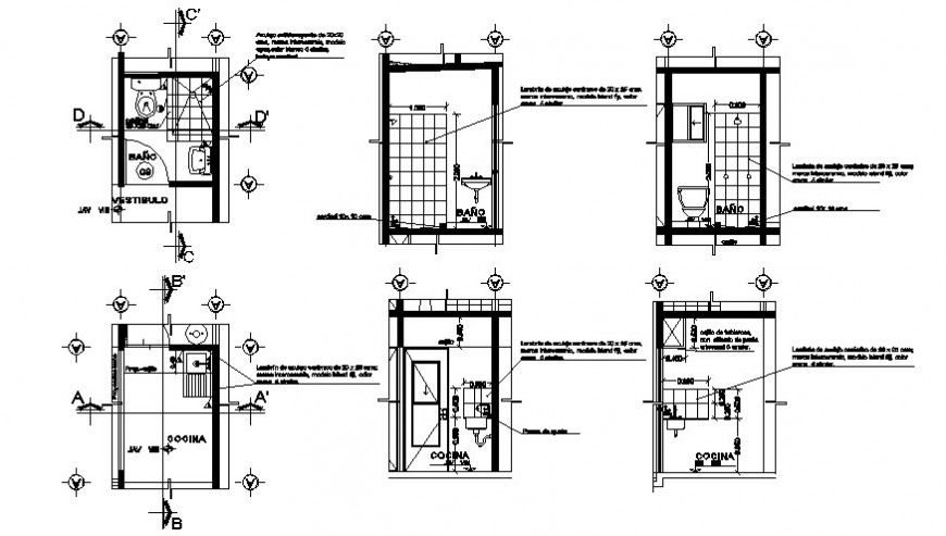 Sanitary bathroom area plan and section autocad file