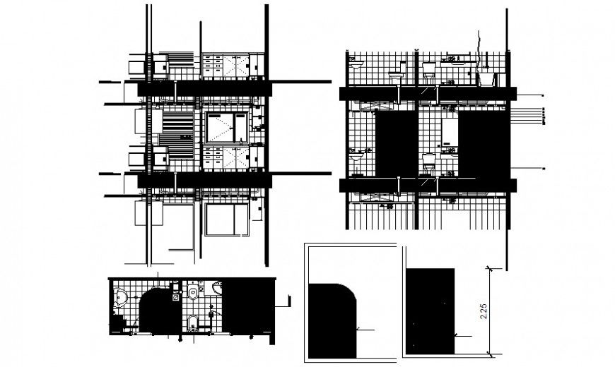 Sanitary bathroom area plan and section drawing in autocad