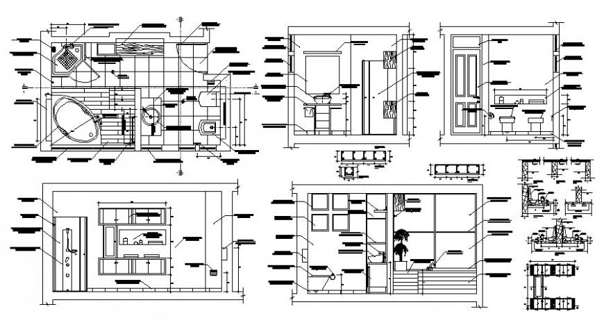 Sanitary bathroom area plan and sectional details in autocad