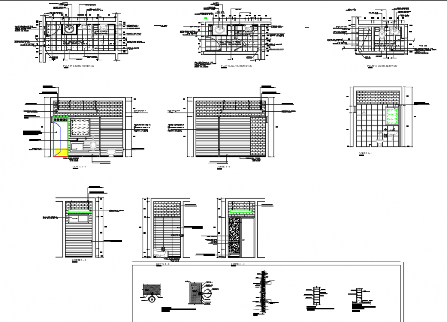 Sanitary bathroom block detail 2d view layout plan and section autocad file