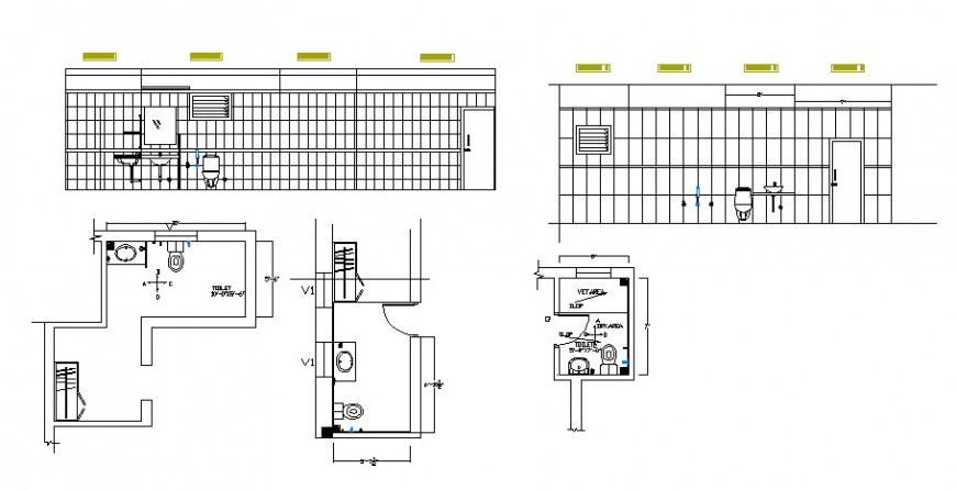 Sanitary bathroom detail plan and elevation 2d view autocad file