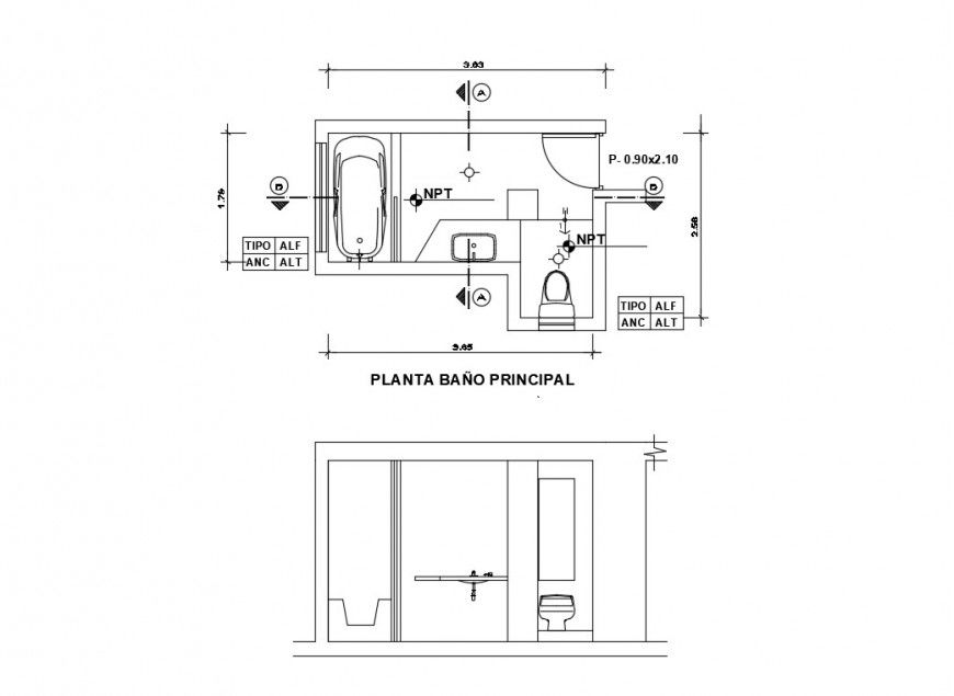 Sanitary bathroom plan and section detail 2d view layout file in dwg format