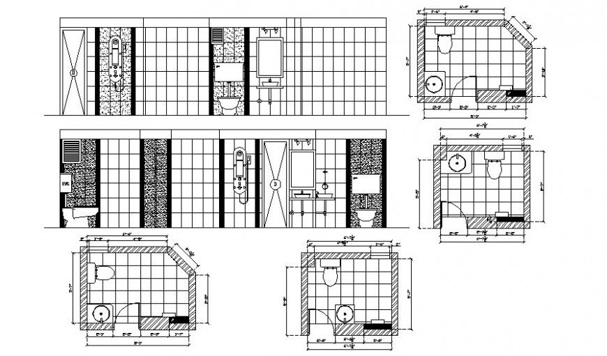 Sanitary bathroom plan and sectional drawing in autocad
