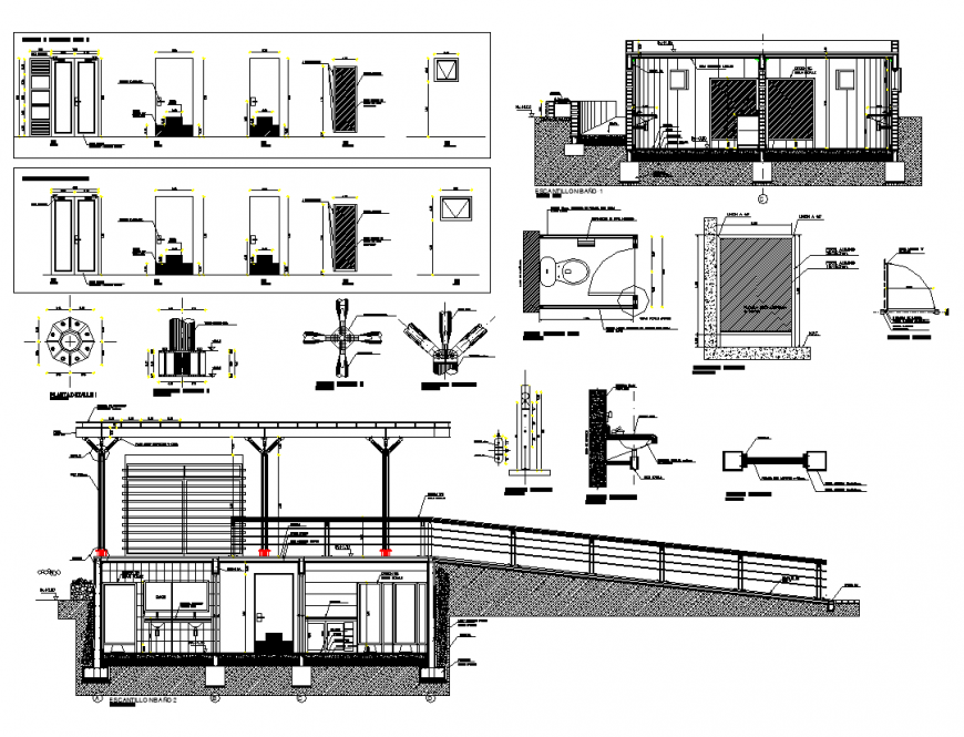 Sanitary block detail elevation and plan 2d view layout dwg file