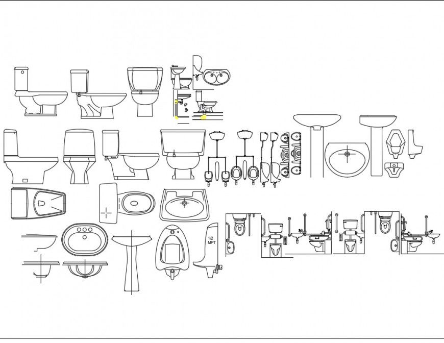 Sanitary blocks and system list detail elevation dwg file