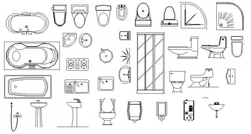 Sanitary blocks details drawing 2d view autocad file