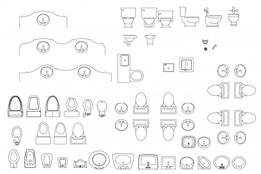 Sanitary blocks elevation detail 2d view layout file in dwg format