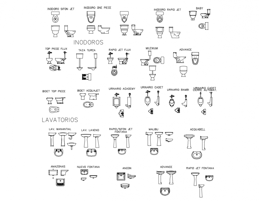 Sanitary blocks of different units 2d drawings autocad file