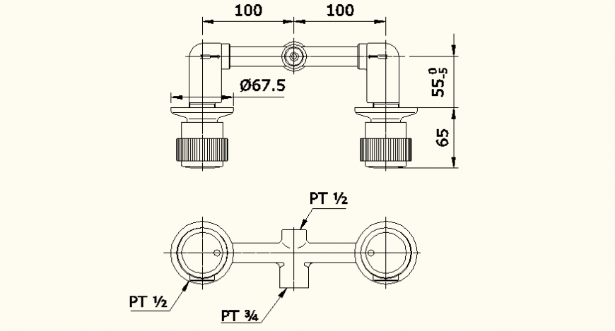 Sanitary blocks piping system detail elevation dwg file