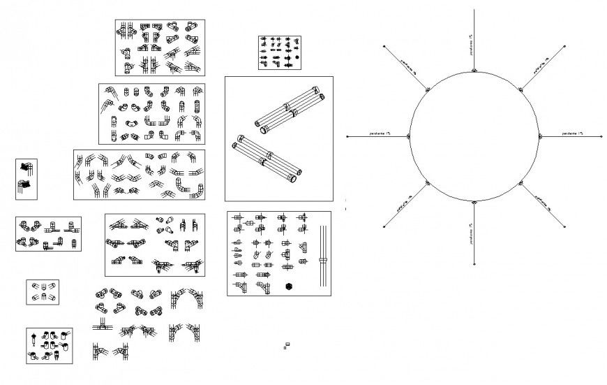 Sanitary connection detail 2d view CAD block layout file in autocad format