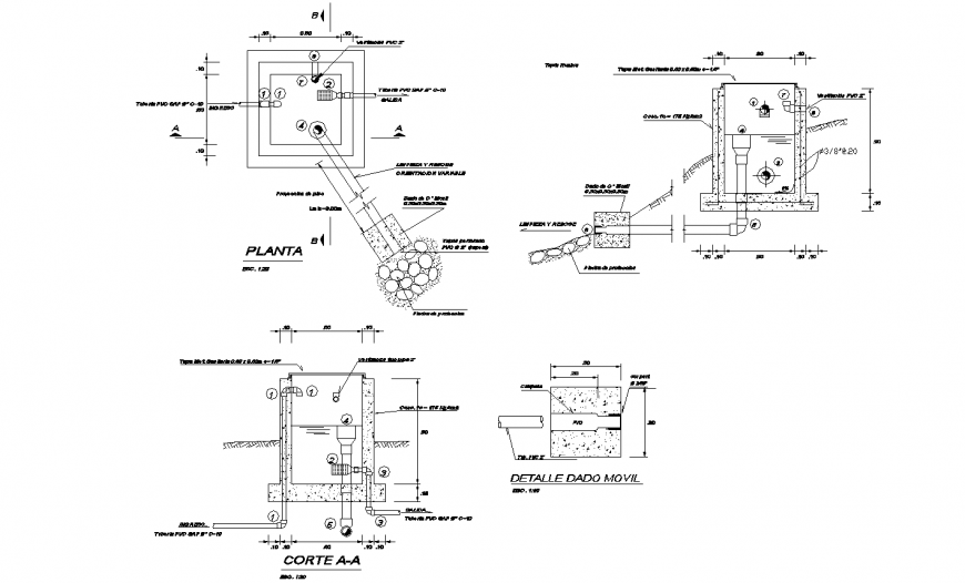 Sanitary construction and installation details dwg file