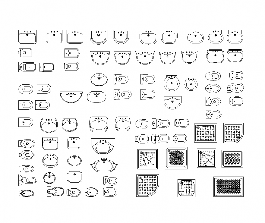 Sanitary design with different types of bath tub dwg file