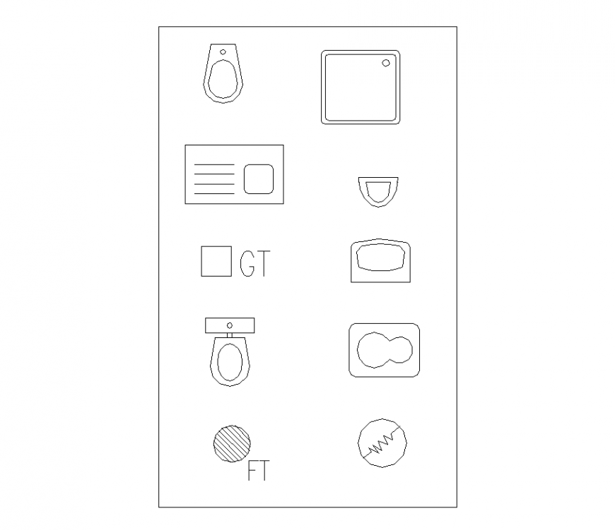 Sanitary design with different types of wash tub dwg file