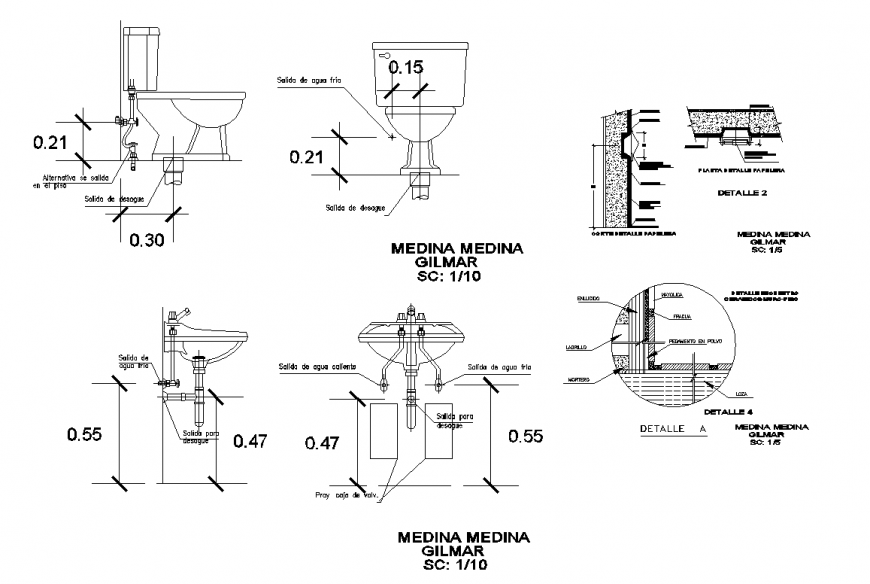 Sanitary detail block in dwg AutoCAD file.