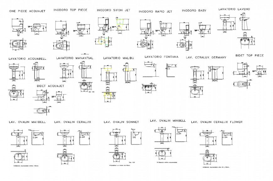 Sanitary devices plan, elevation and section autocad file