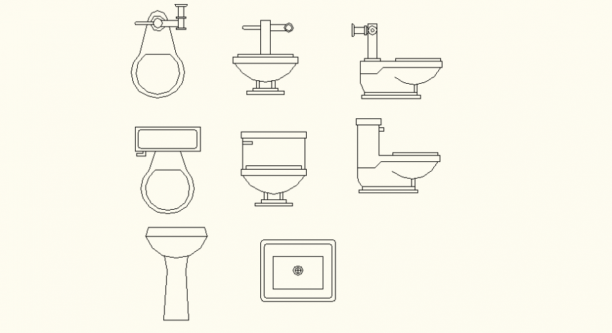 Sanitary different blocks detail elevation autocad file